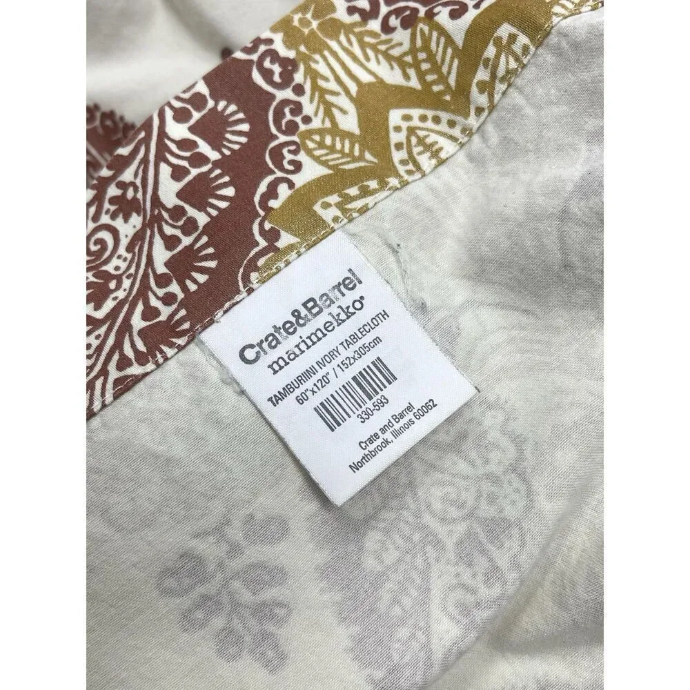 MARIMEKKO TAMBURIINI 60x120” Tablecloth Ivory Crate&Barrel Holiday Thanksgiving